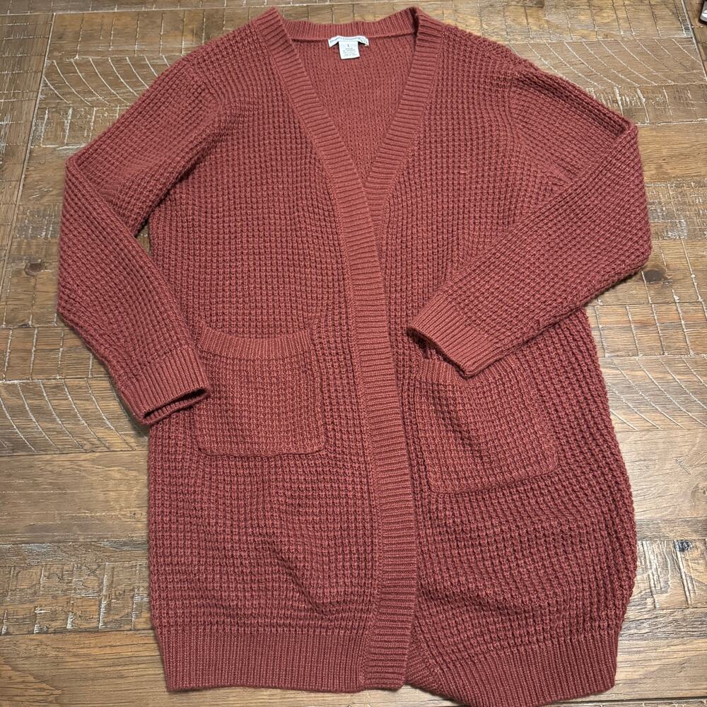 Emma’s Expressions Large Waffle Knit Open-Front Cardigan Sweater Pockets Comfy - Picture 6 of 10